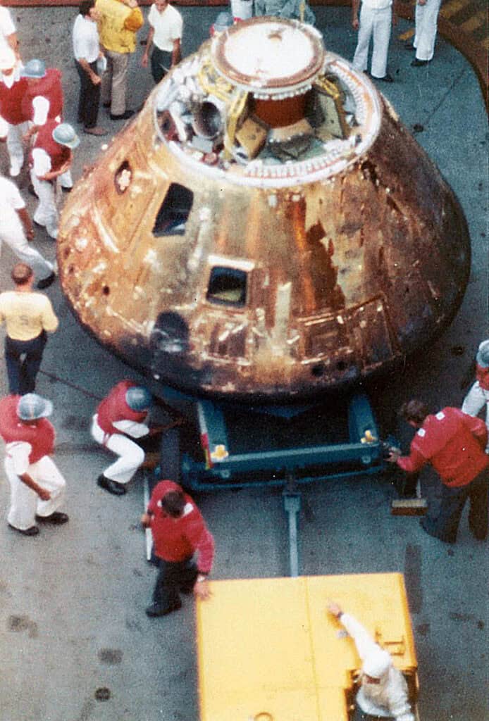 Recovered Apollo 10 capsule aboard USS Princeton.